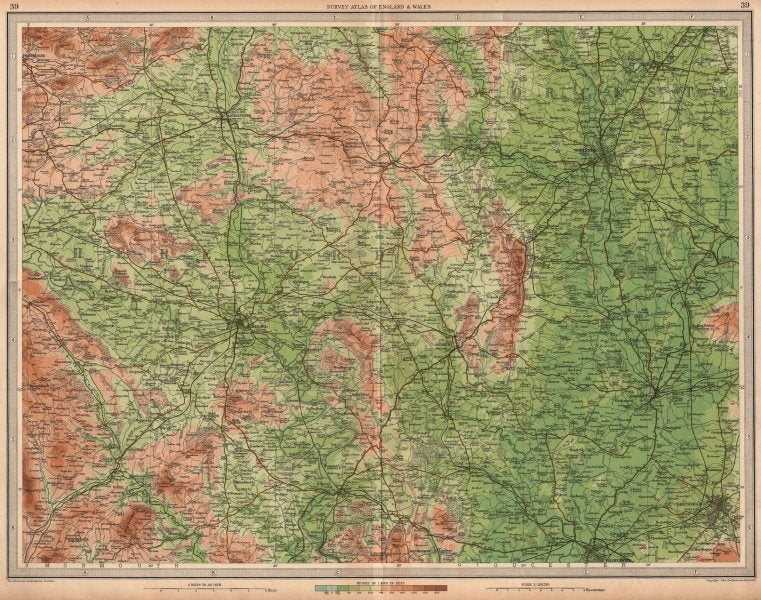 WELSH MARCHES Hereford Worcester Malvern Cheltenham Gloucester. LARGE 1939 map